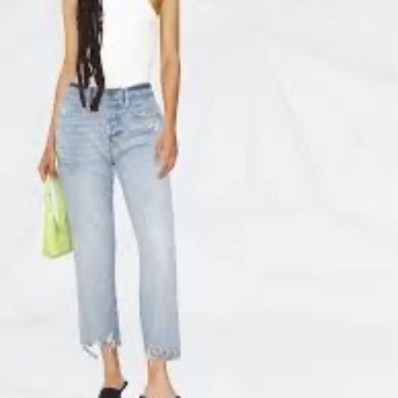 Frame Denim Le Original Slim Straight Raw Hem Jeans In Clash Wash Sz 32 - Picture 1 of 8